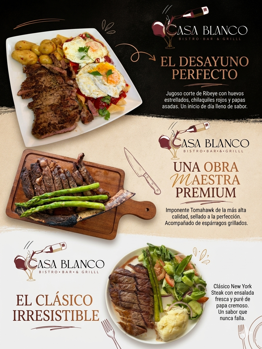 Póster de cortes premium y desayuno de Casa Blanco
